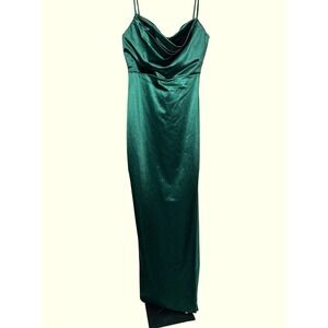 Windsor 13/14 Emerald Green Satin Cowl Neck Spaghetti Strap Formal Dress NEW